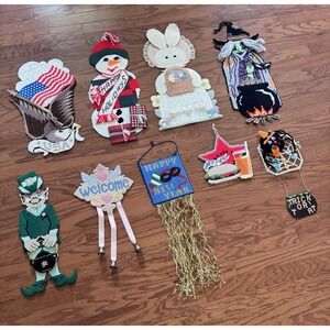 (9) Vintage 70s Holiday Wall Door Hanging Needlepoint Plastic‎ Canvas Retro